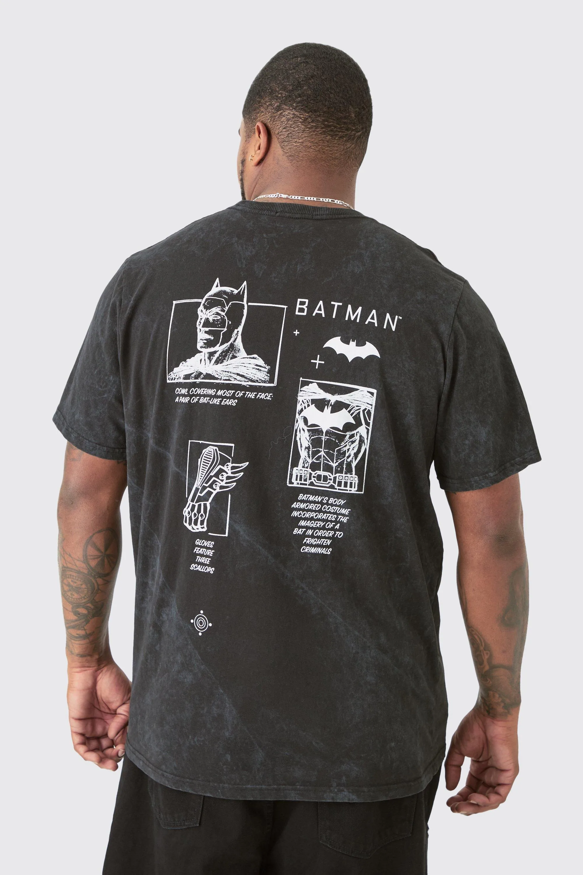 Plus Acid Wash Batman License Back Graphic T-Shirt