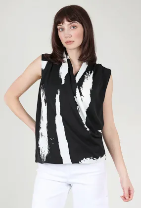 Print Surplice Tank, Black/White