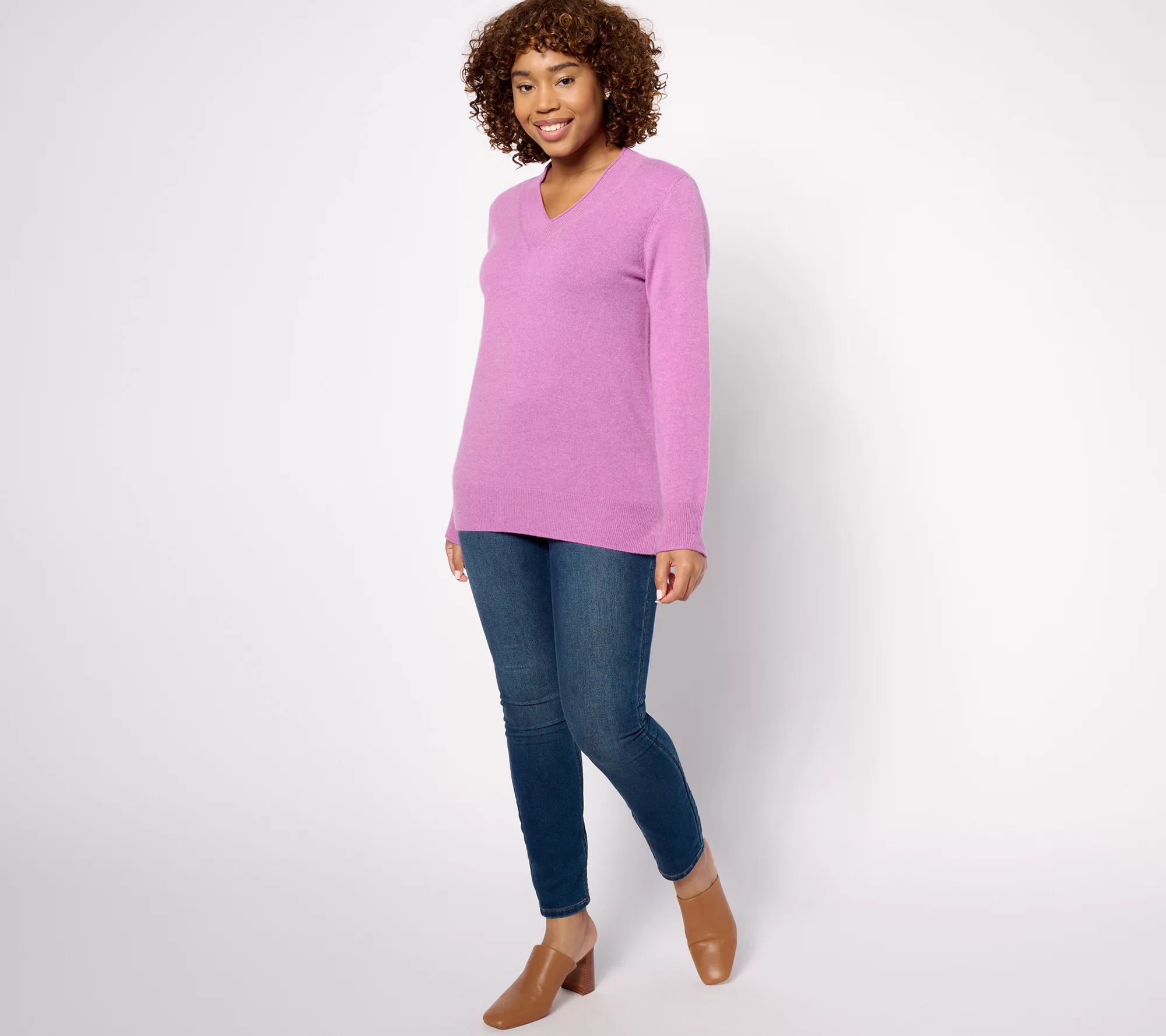 Pure Splendor Cashmere V-Neck Long Sleeve Tunic Pullover