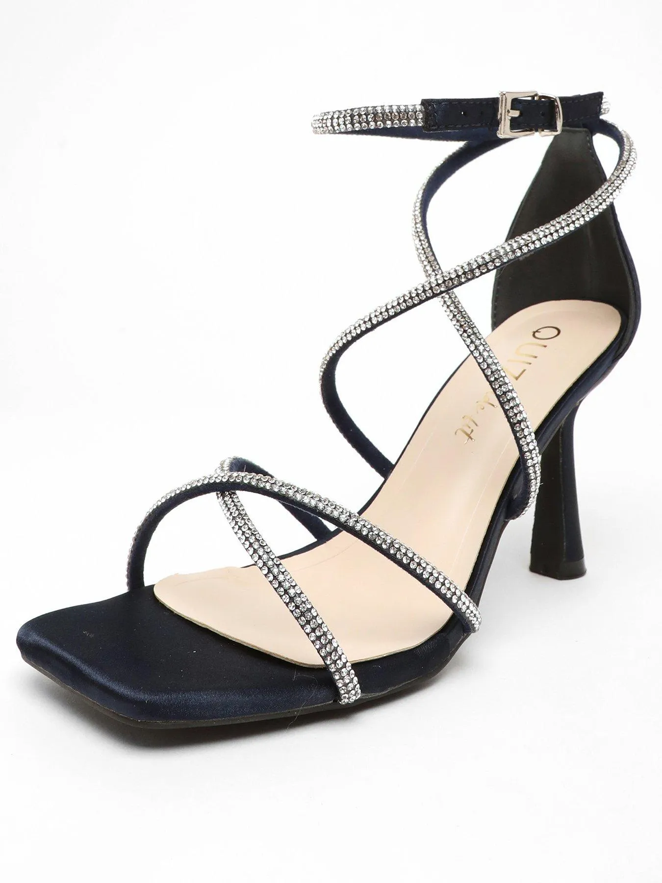 Quiz Navy Diamante Cross Strap High Heeled Sandals