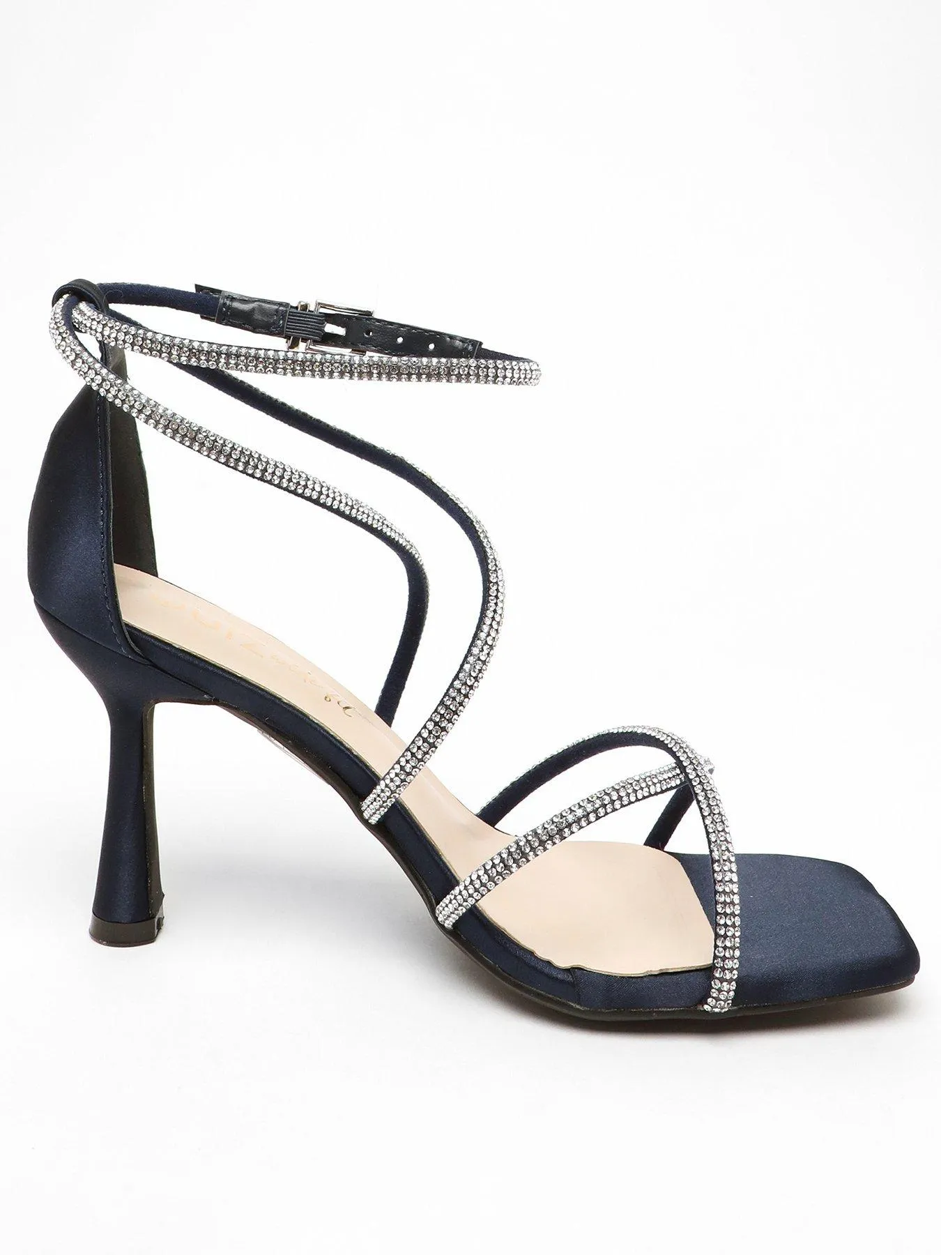 Quiz Navy Diamante Cross Strap High Heeled Sandals