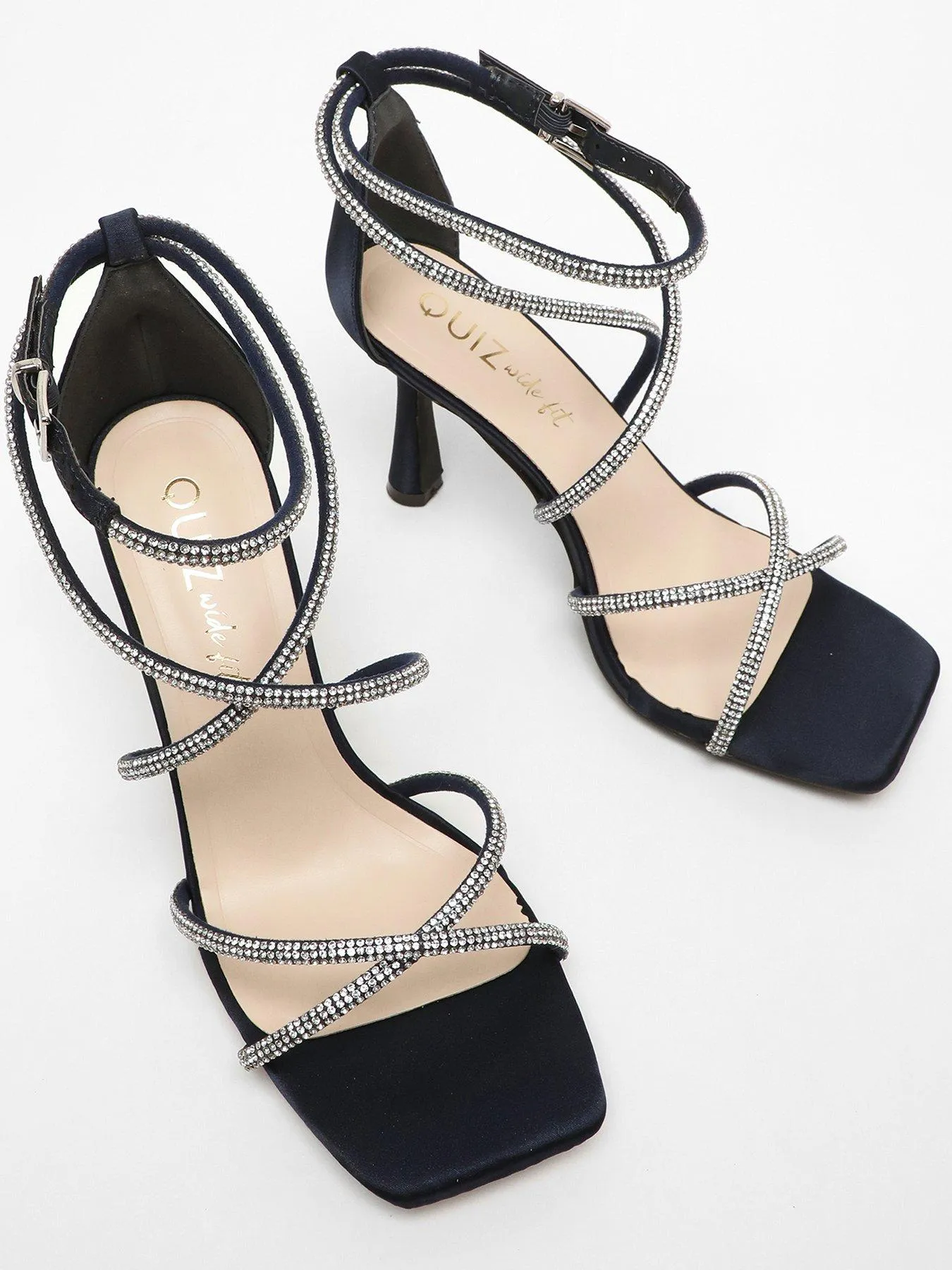 Quiz Navy Diamante Cross Strap High Heeled Sandals