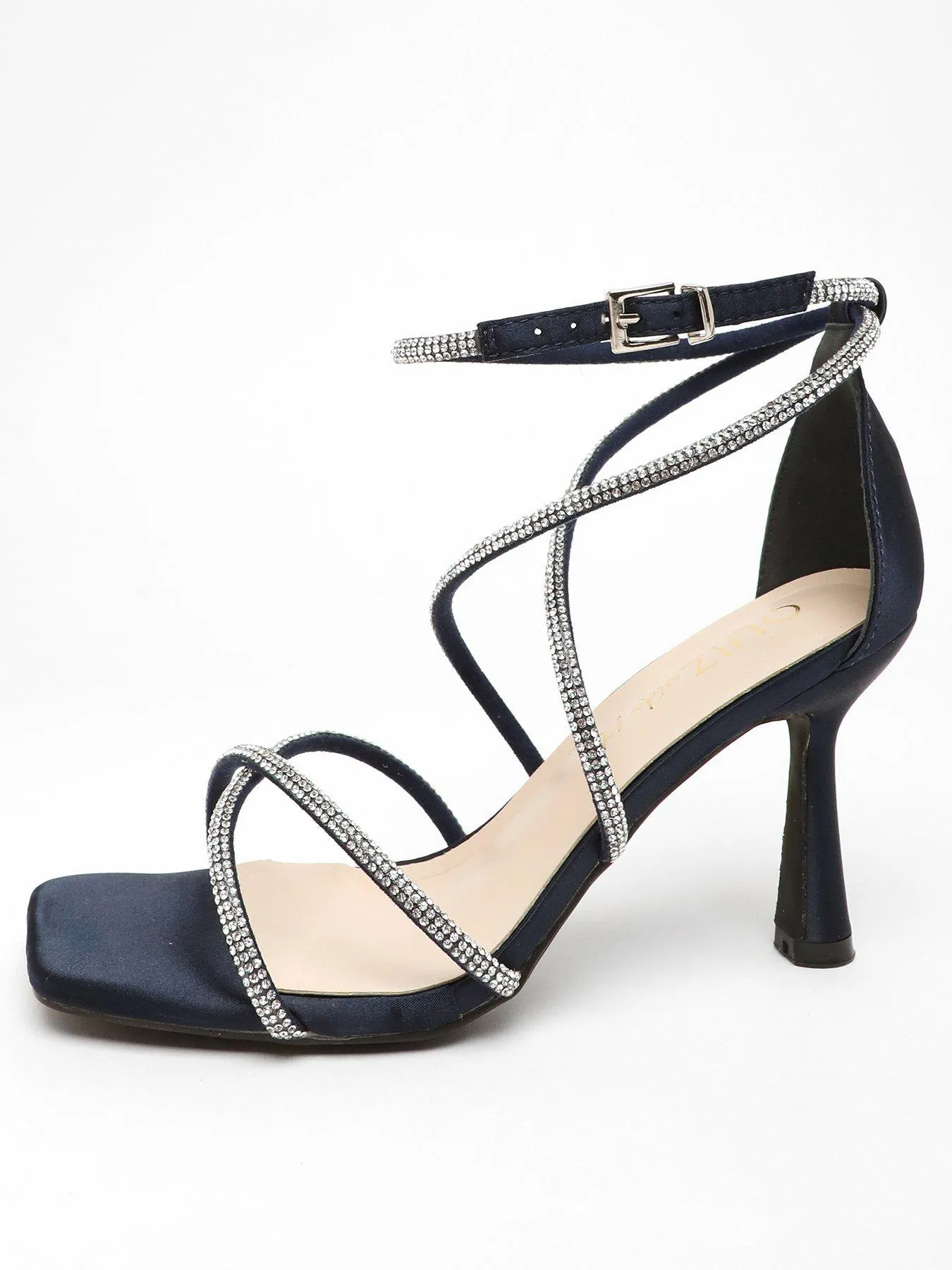 Quiz Navy Diamante Cross Strap High Heeled Sandals