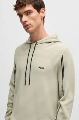 Regular-fit knitted hoodie with stripes and branding