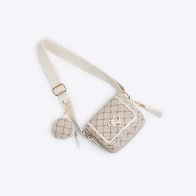 River Island Girls Brown Monogram Cross Body Bag