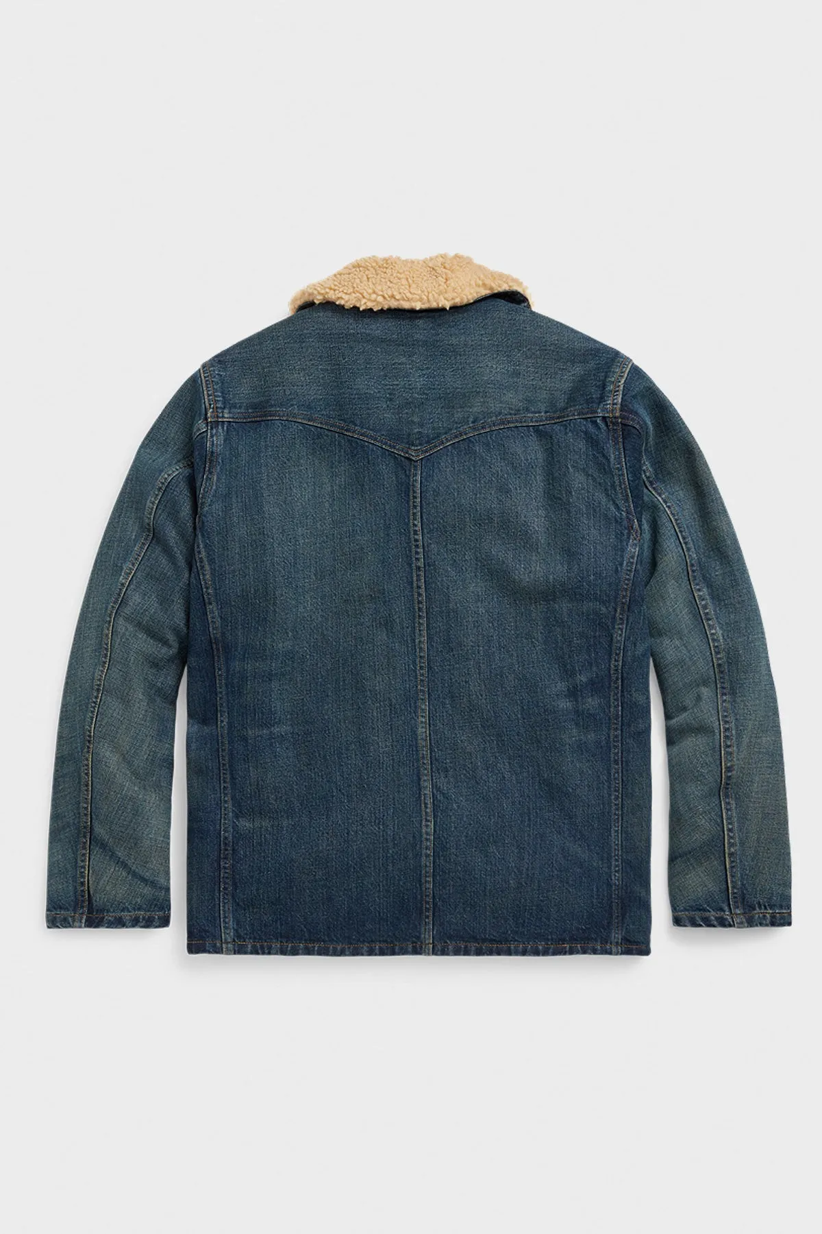 Shearling Lined Denim Trucker Jacket - Blue