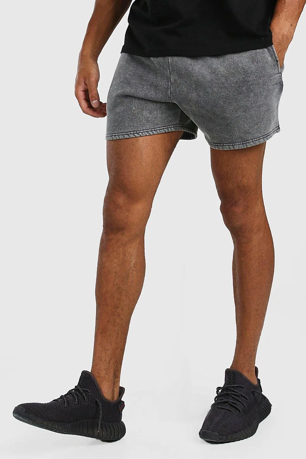 Short Length Acid Wash Jersey Short | boohooMAN UK