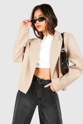 Shoulder Pad Cropped Wool Look Jacket