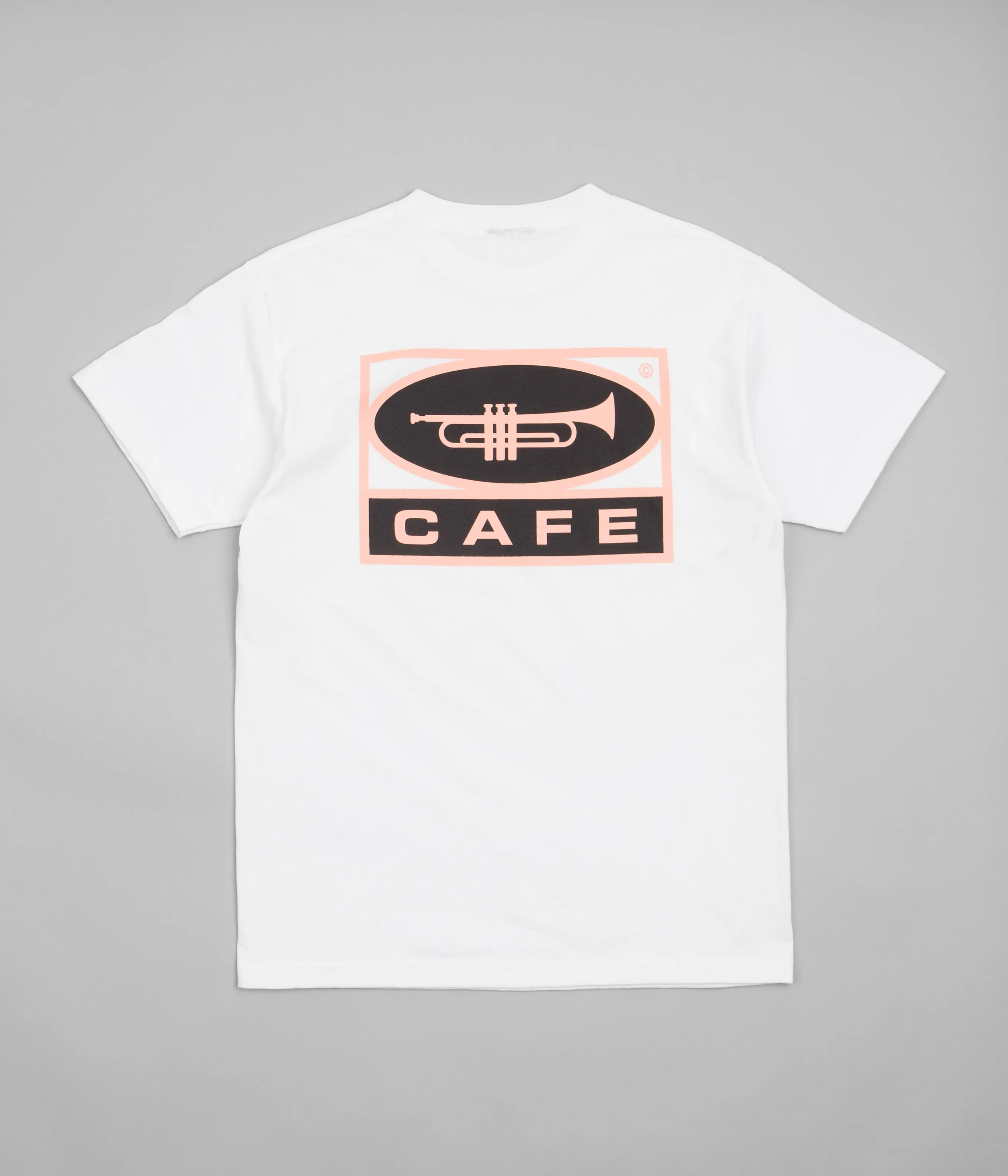 Skateboard Cafe Trumpet Logo T-Shirt - White / Pink / Black