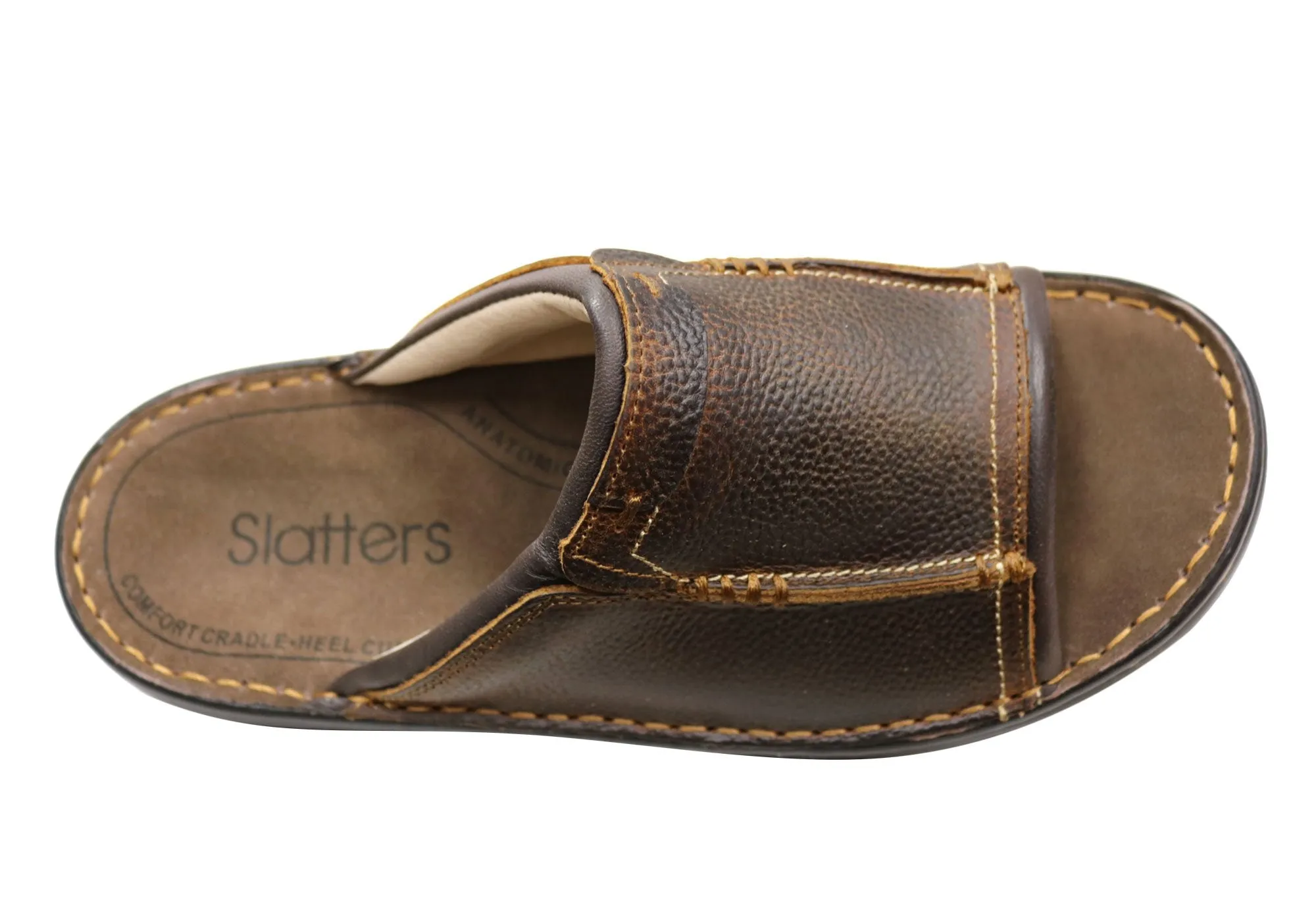 Slatters Tonga Mens Comfortable Leather Slides Sandals