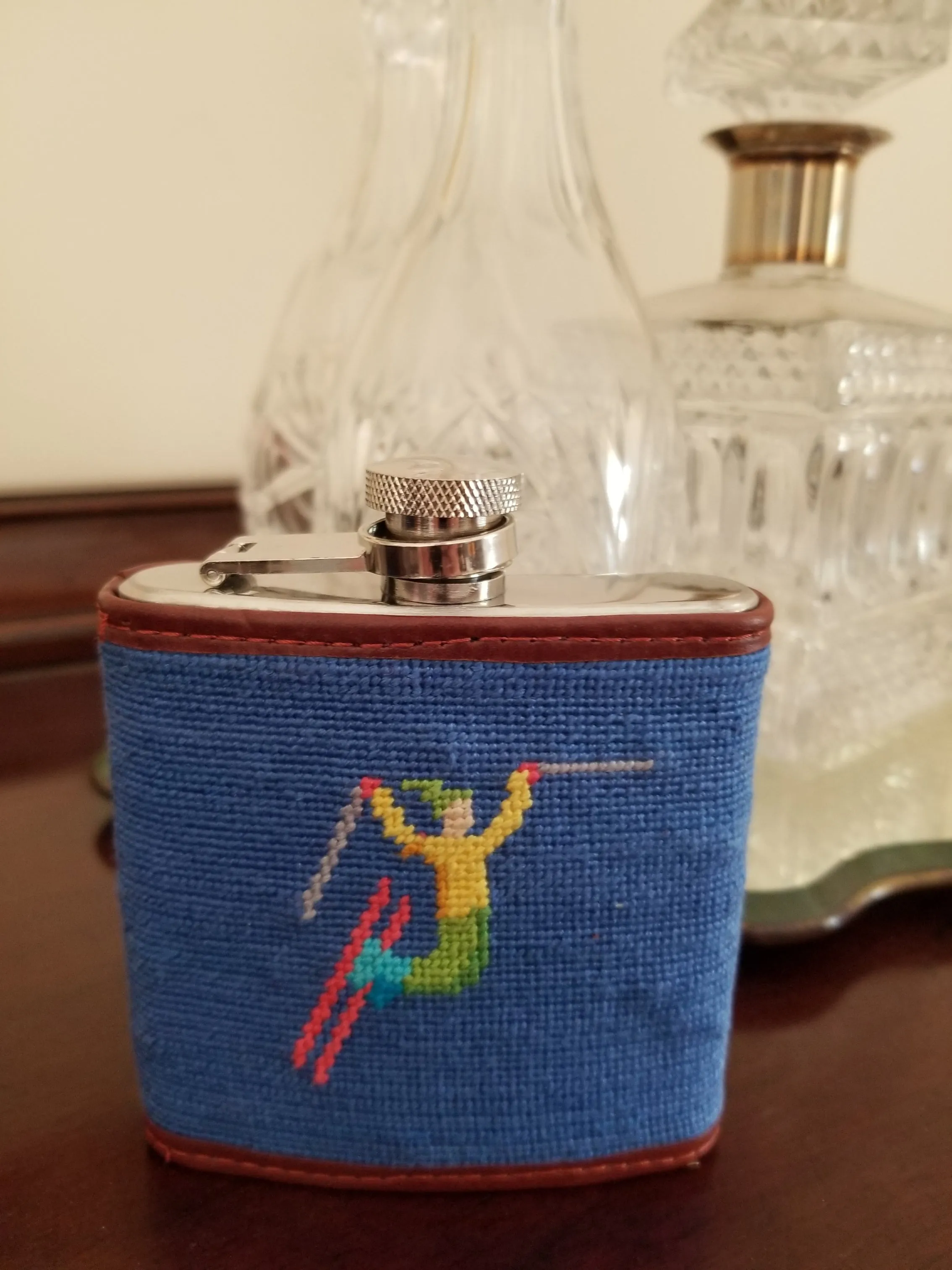 Smathers & Branson Ski Tricks Needlepoint Hip Flask