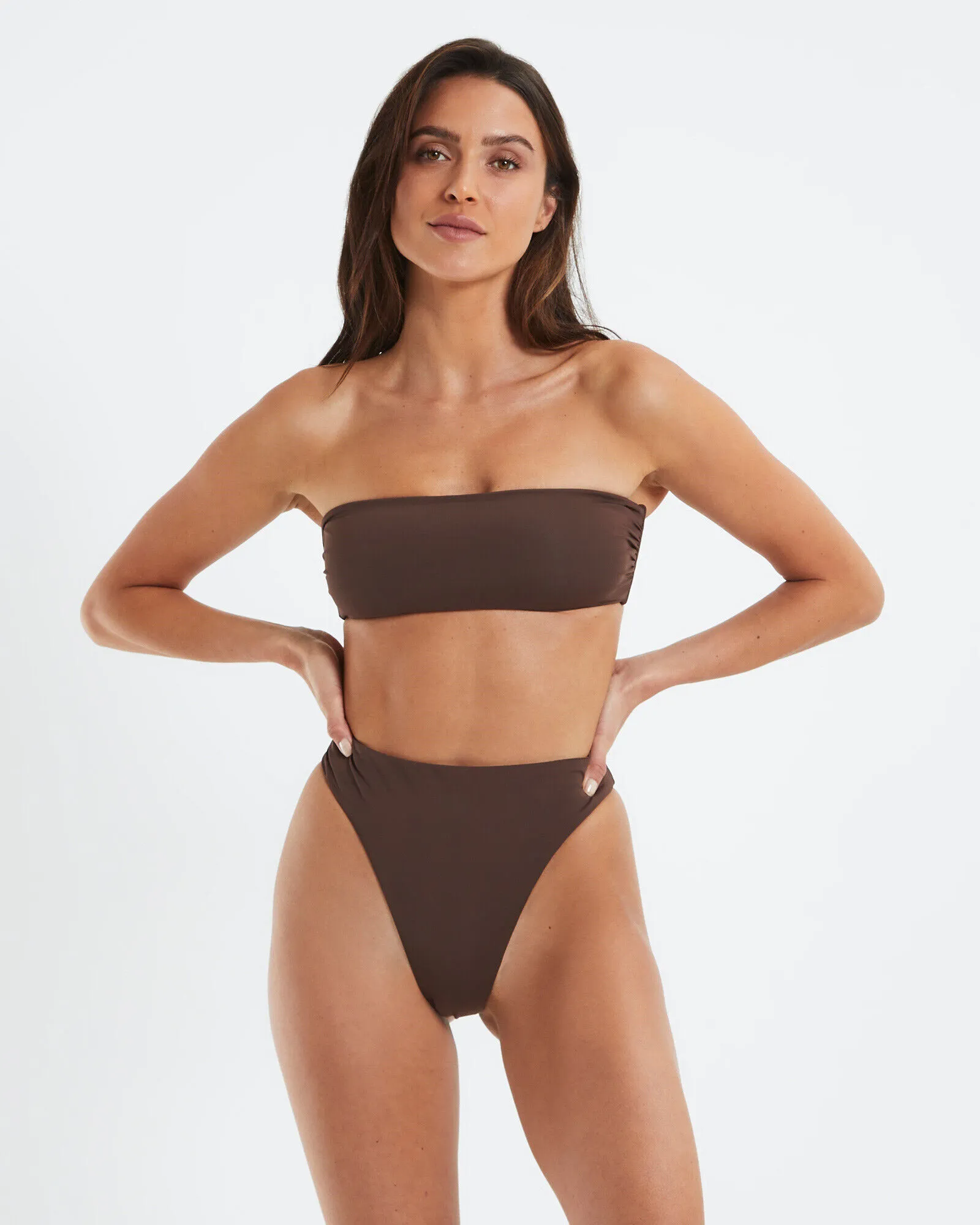 Subtitled Bandeau Bikini Top Coffee Brown