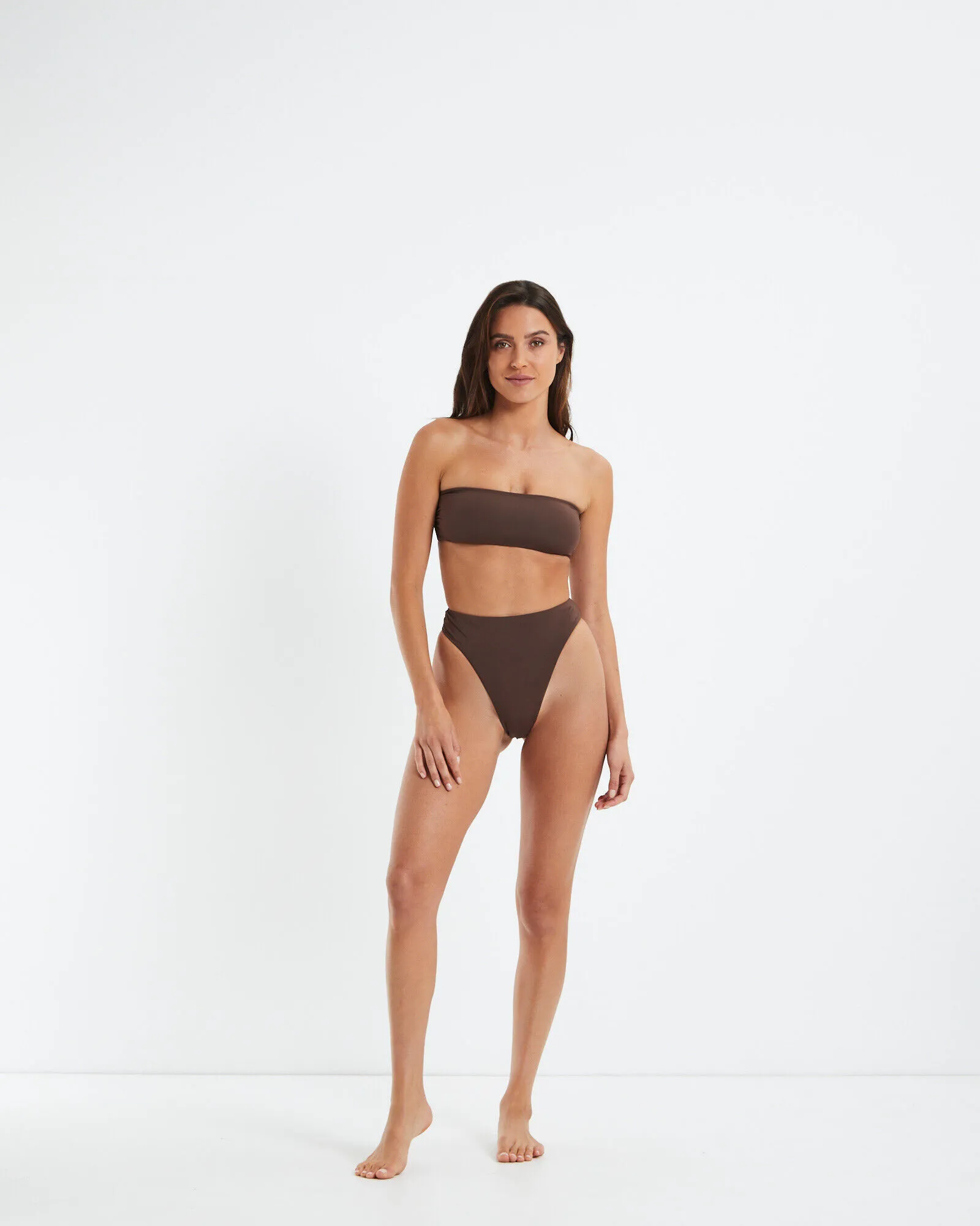 Subtitled Bandeau Bikini Top Coffee Brown