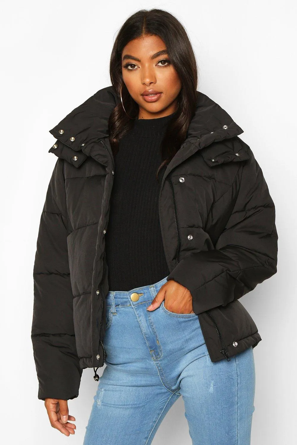 Tall Drawstring Waist Padded Crop Jacket