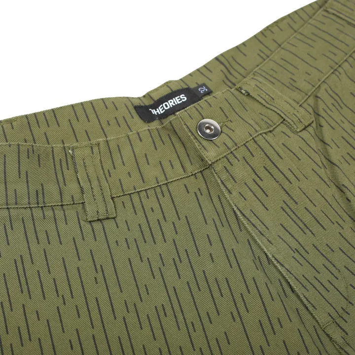 THEORIES SKATEBOARDS STAMP WORK PANTS RAIN CAMO OLIVE GREEN