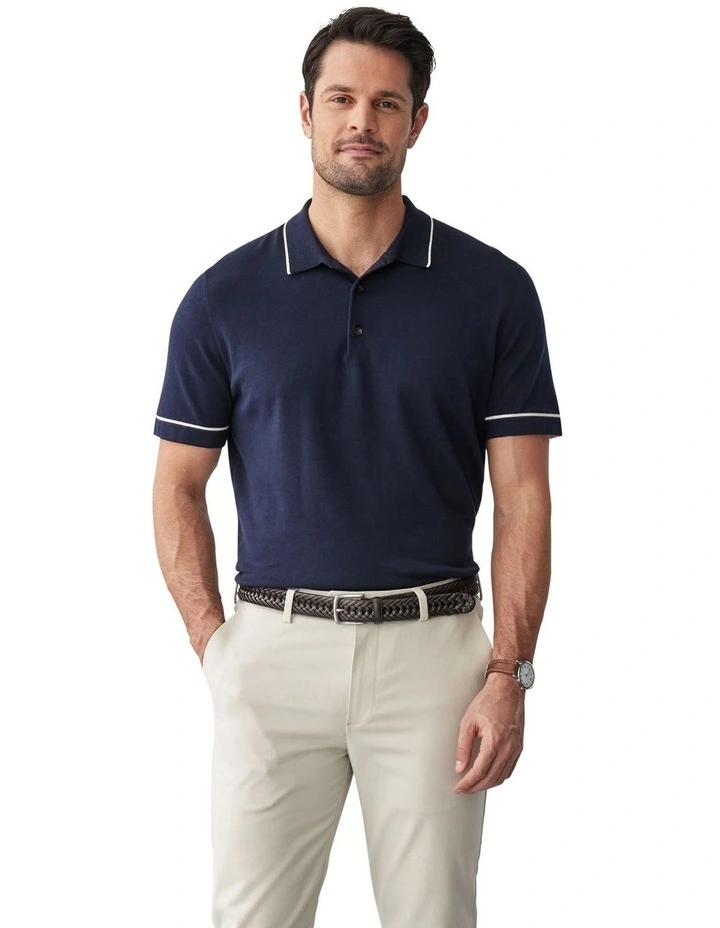 Tipped Knit Polo in Navy