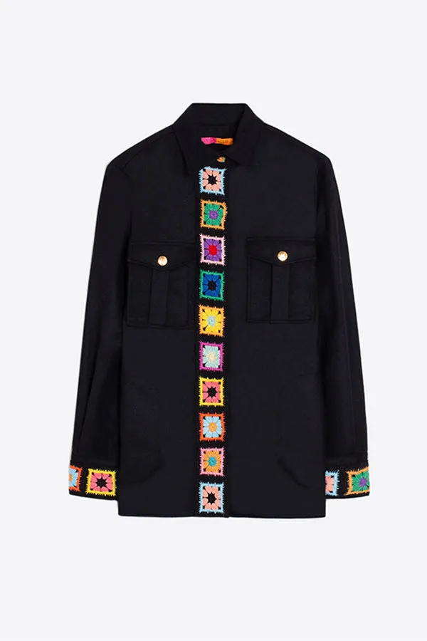 Vilagallo FEDERICA BLACK EMBROIDERED BUTTONED JACKET