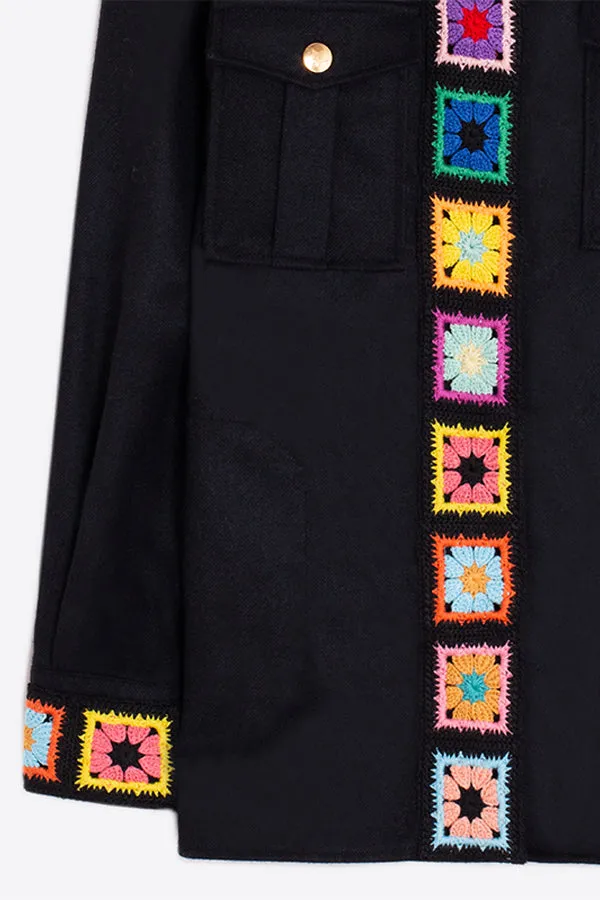 Vilagallo FEDERICA BLACK EMBROIDERED BUTTONED JACKET