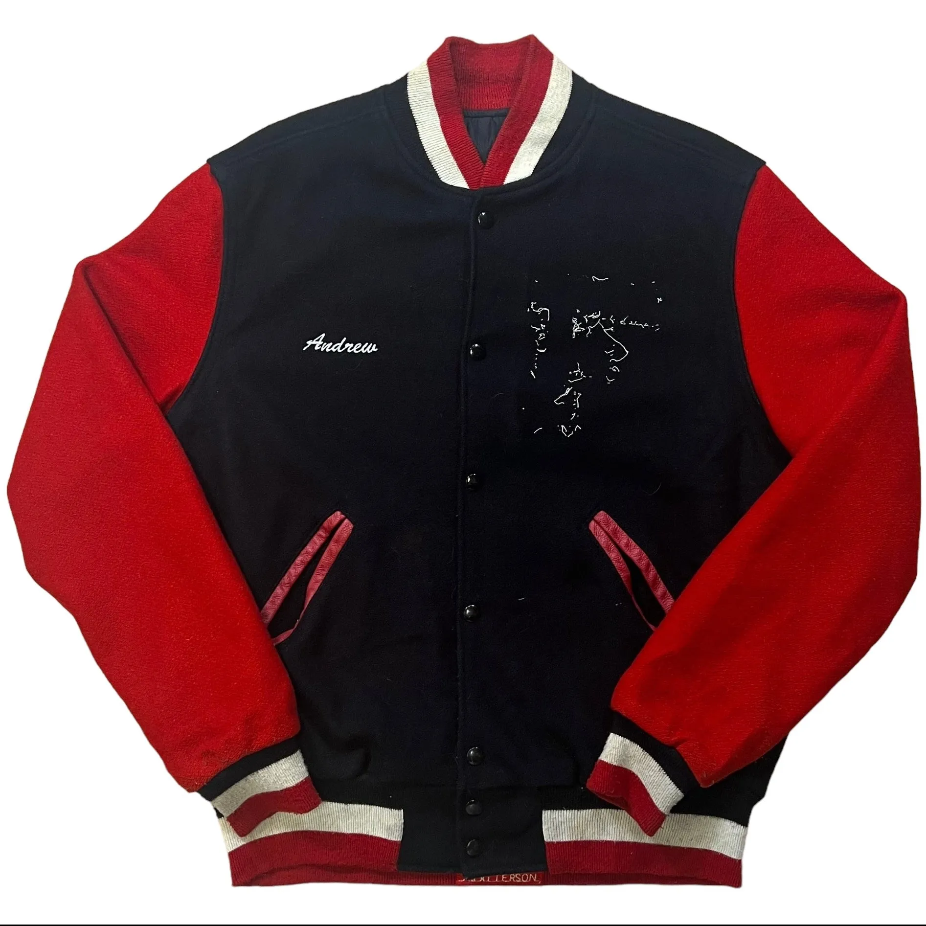 Vintage Andrew Black Red Varsity Jacket