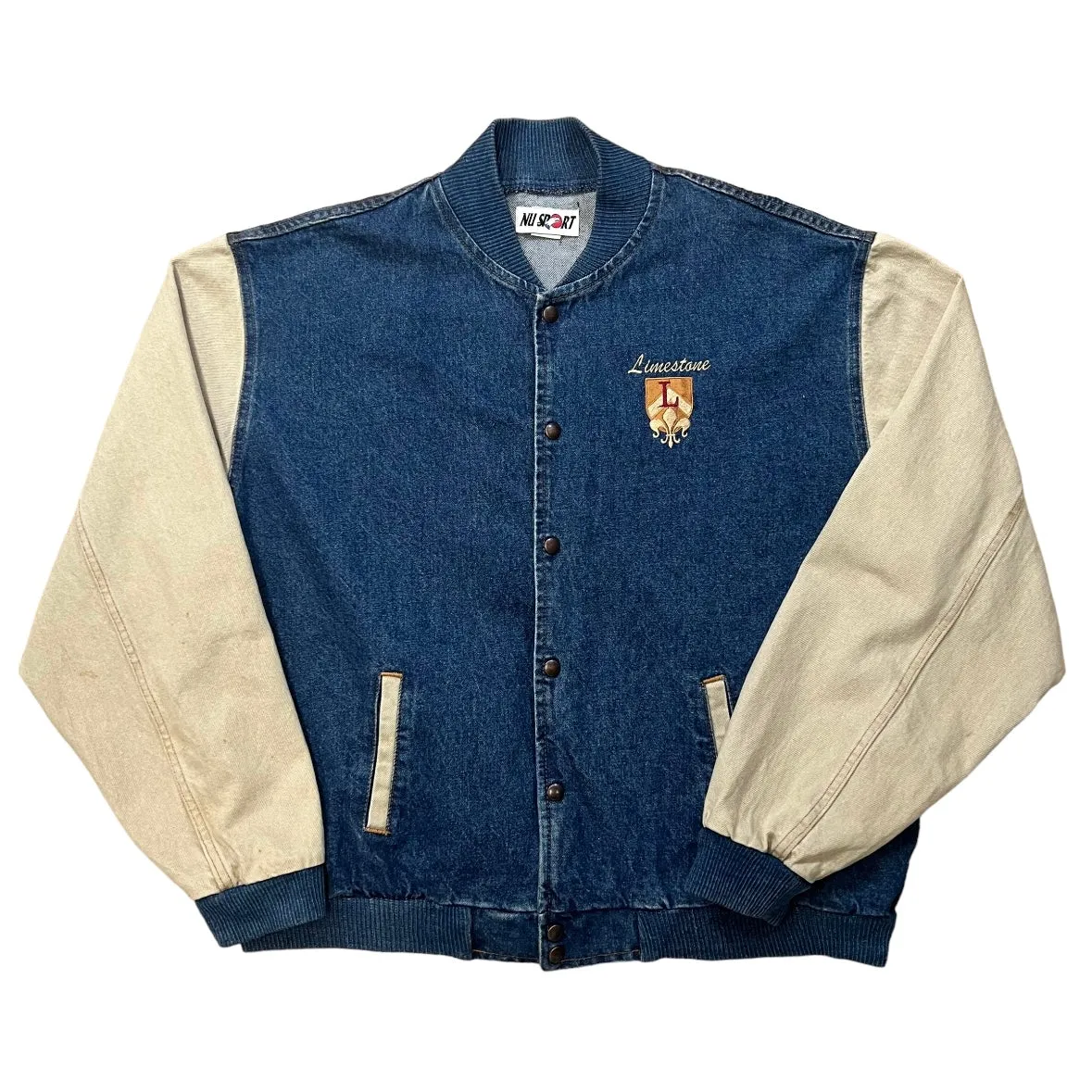 Vintage Limestone Blue Denim Varsity Jacket