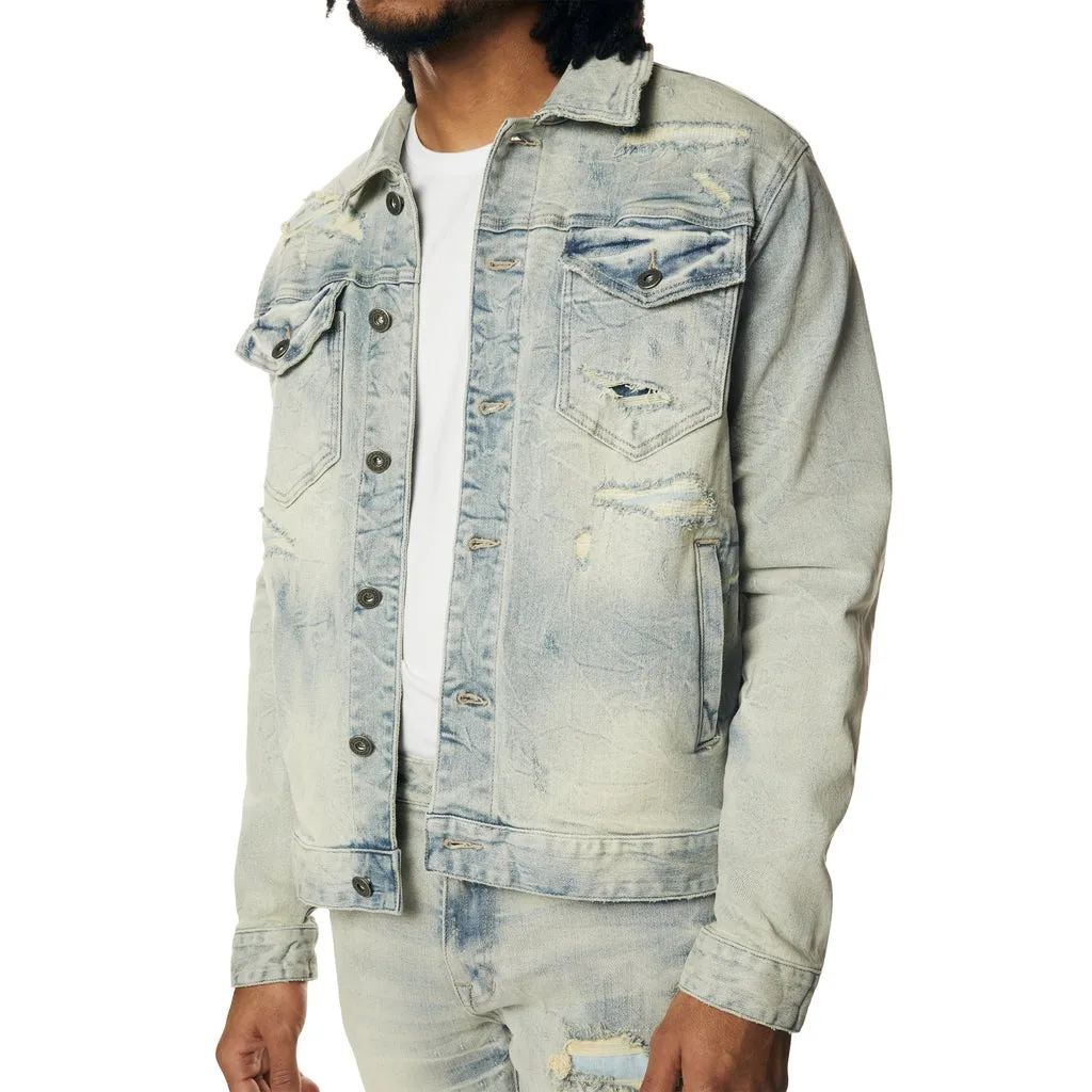 Wave Effect Jean Jacket - Leo Blue