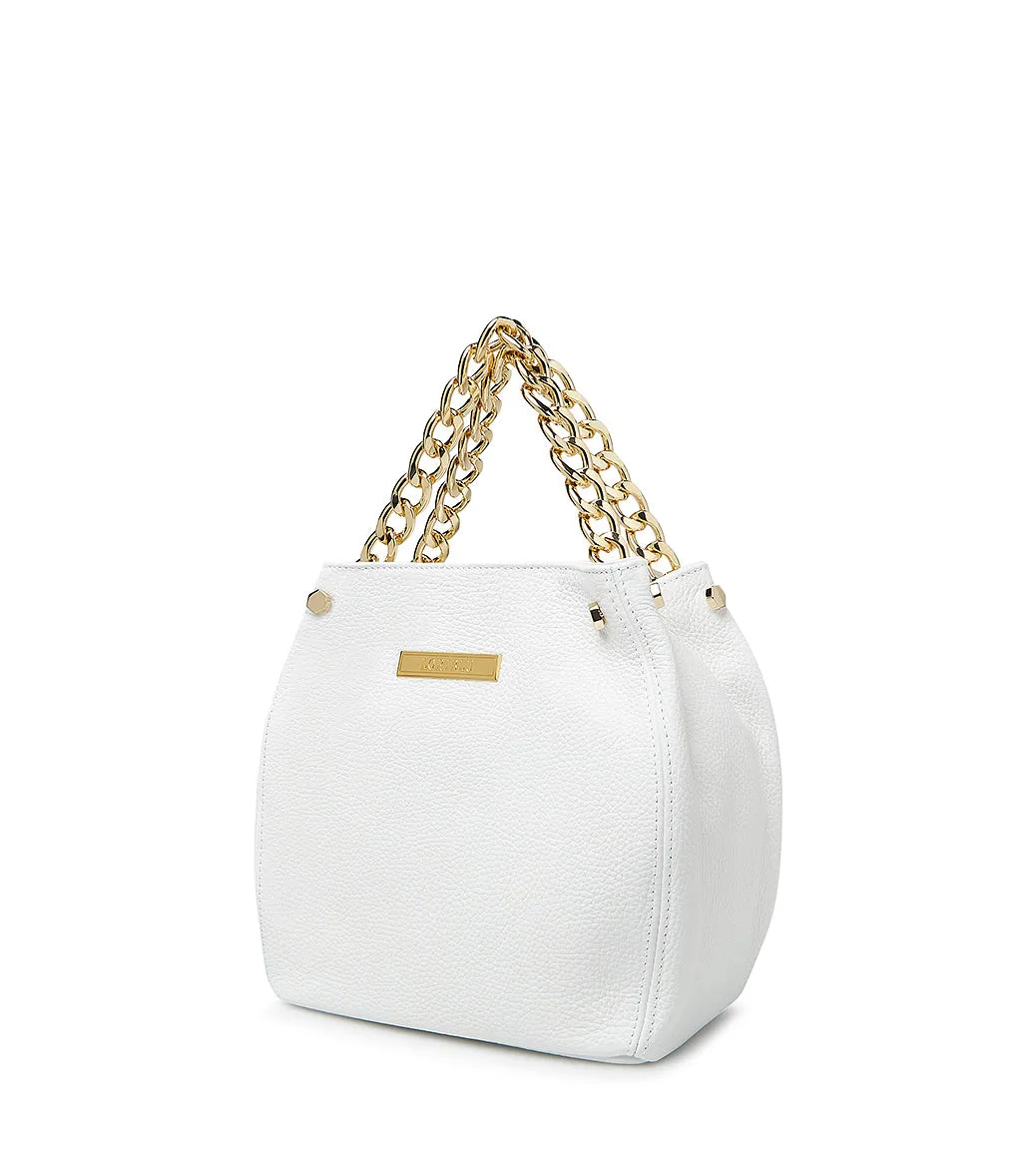 White leather bucket bag