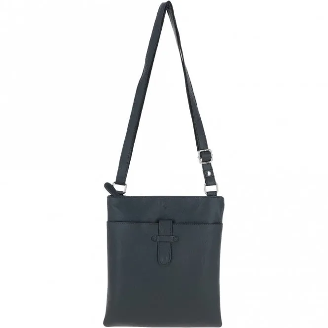 Zip Top Leather Cross Body Bag Navy:  Ela 1498